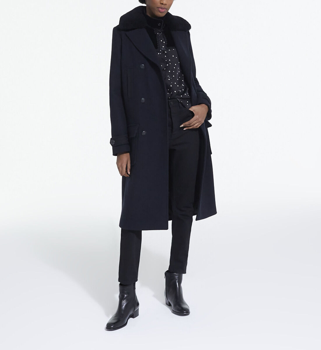 Navy blue wool coat The Kooples US
