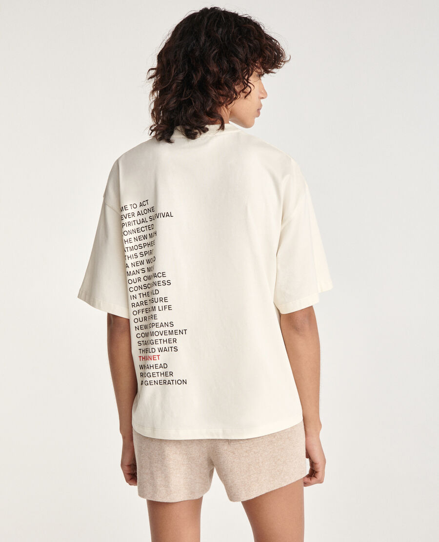 Ecru cotton T-shirt embroidery - inscription | The Kooples