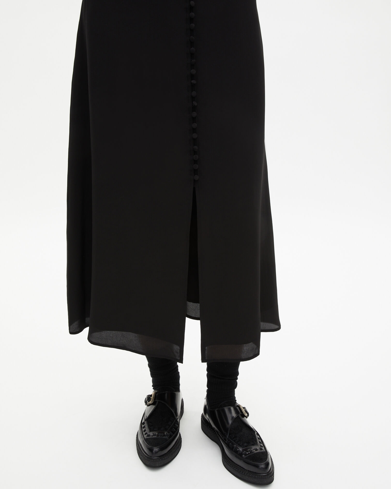 Long skirt in black silk, BLACK, hi-res image number null