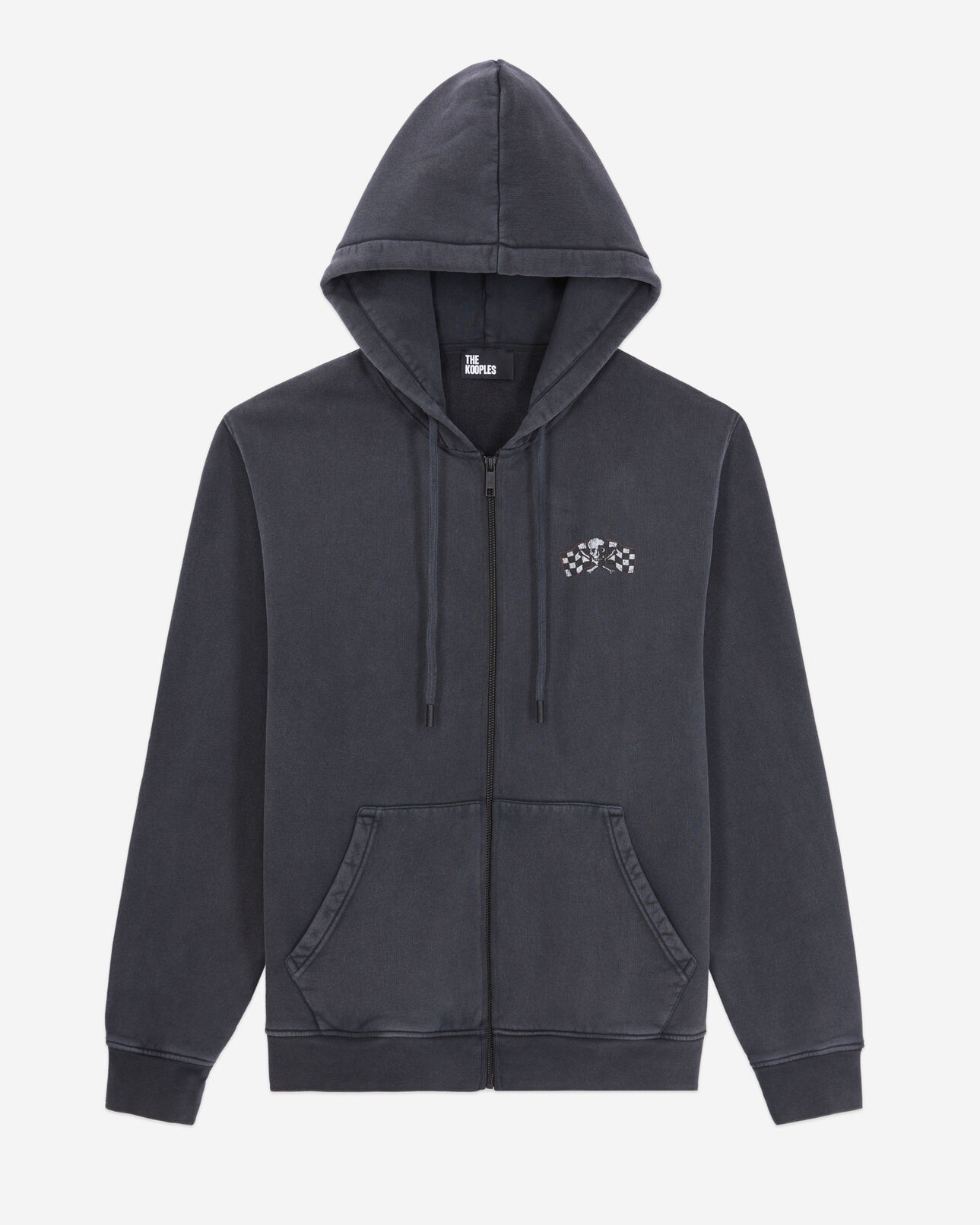 The Kooples HOMME BLACK WASHED sweatshirt homme à capuche noir avec sérigraphie racing skull