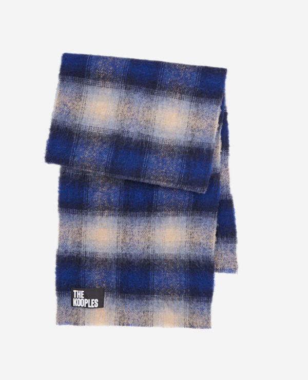 blue checked wool-blend scarf