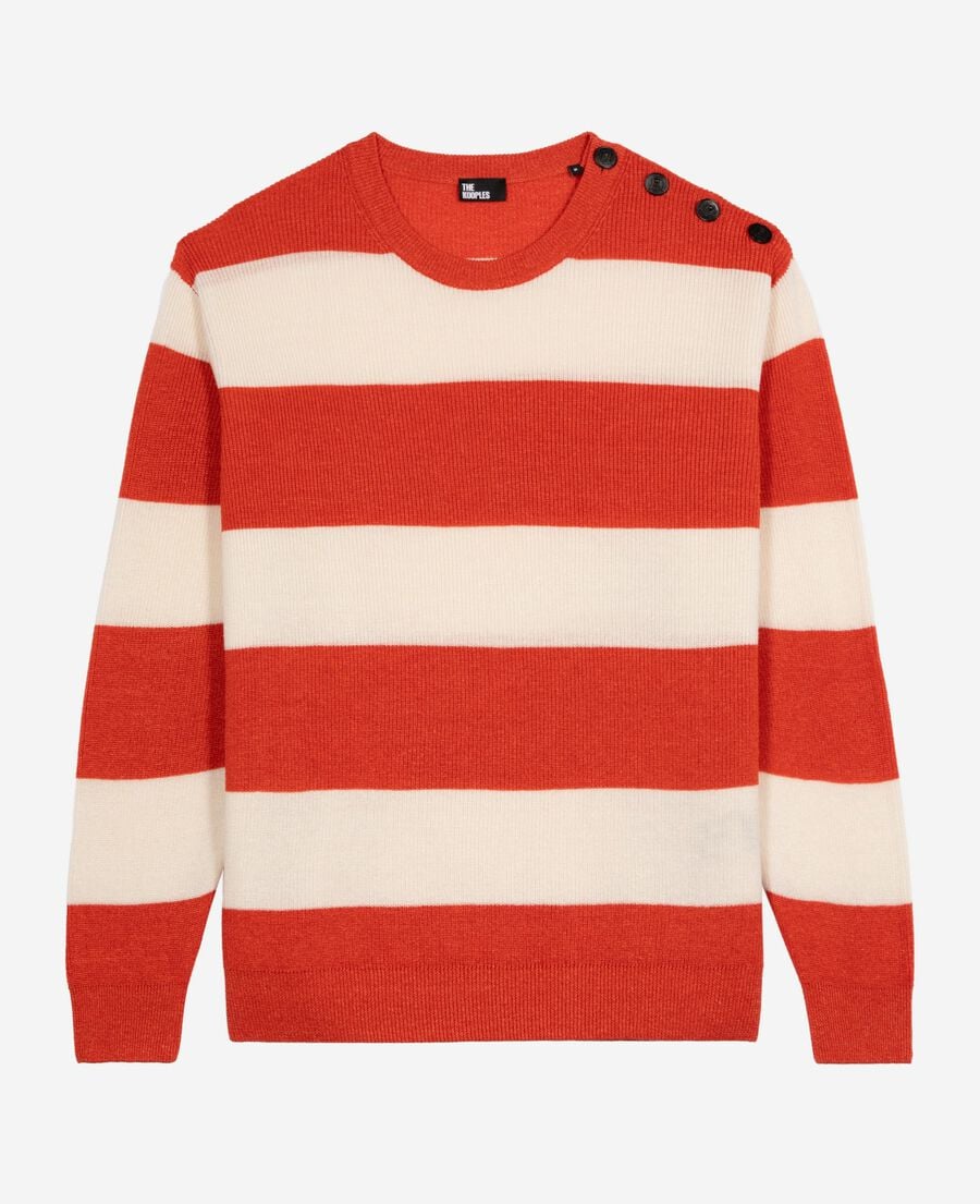 The Kooples MEN ORANGE ECRU wool and linen sweater in orange stripes