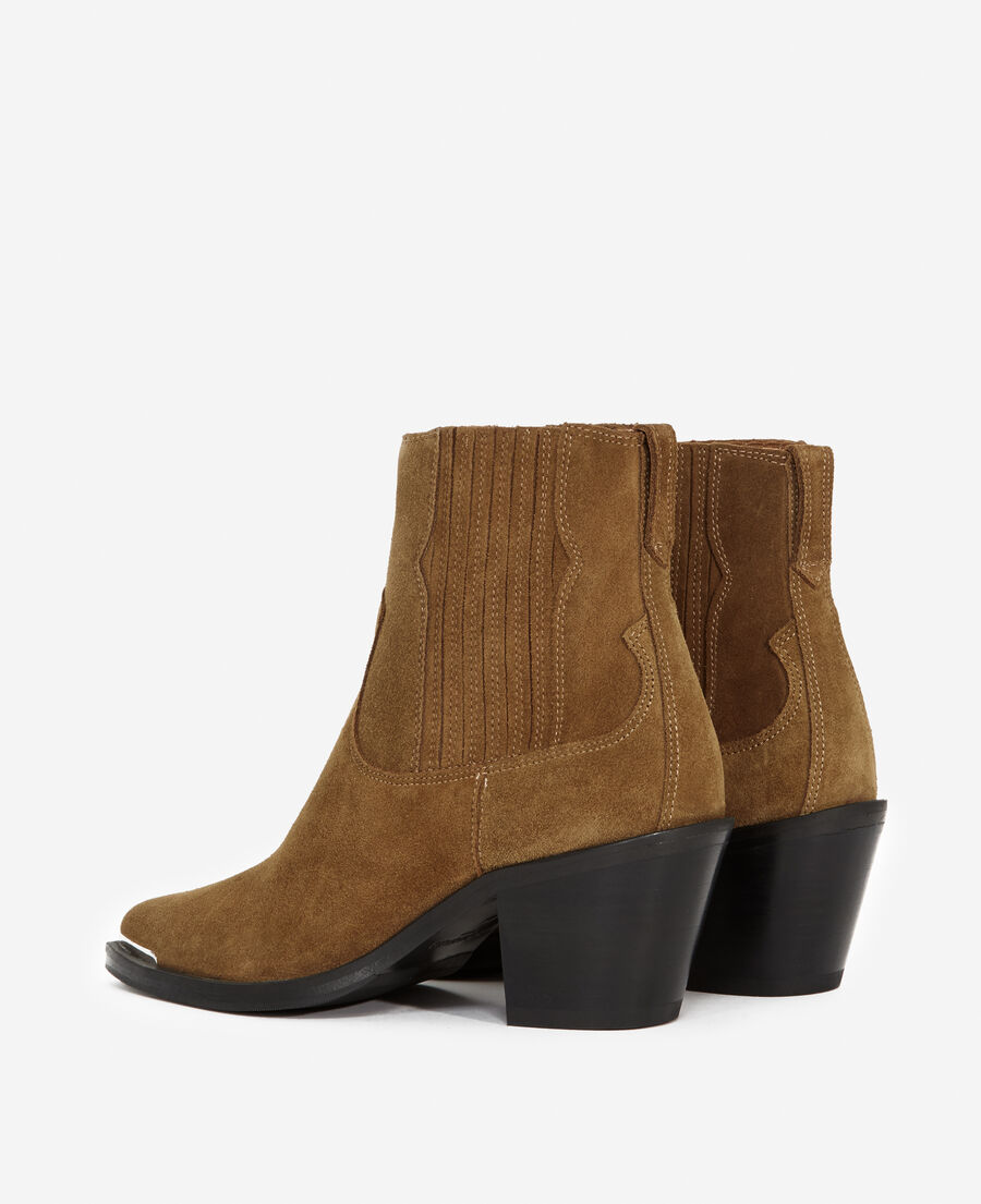 western-style camel suede ankle boots