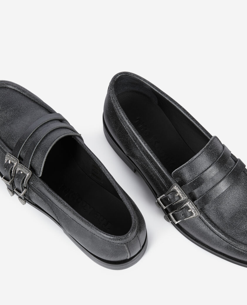The Kooples F BLACK black leather loafers with western buckles