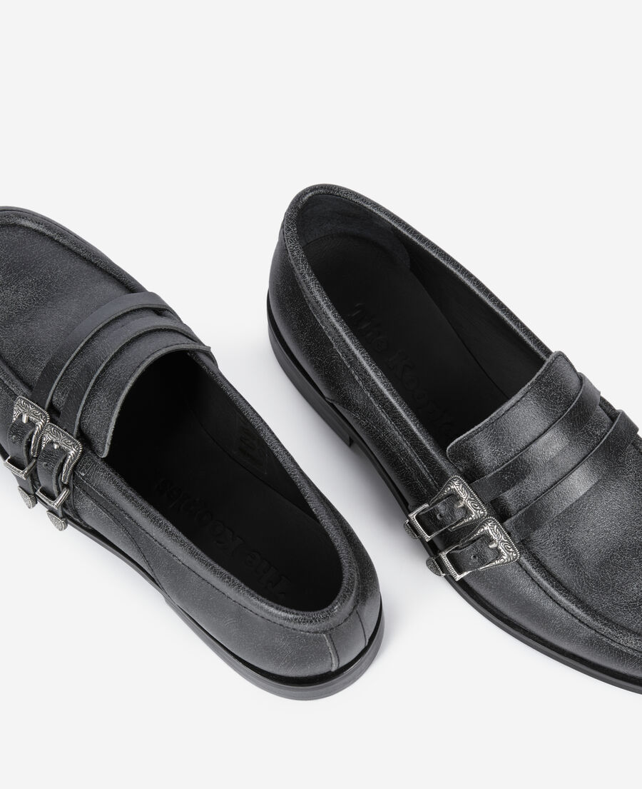 The Kooples F BLACK black leather loafers with western buckles