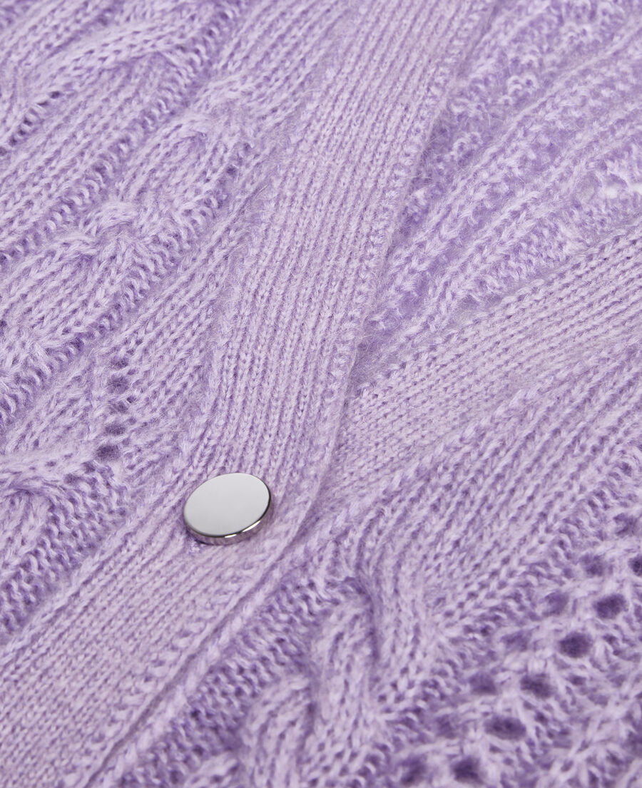 mauve cable-knit wool-blend cardigan