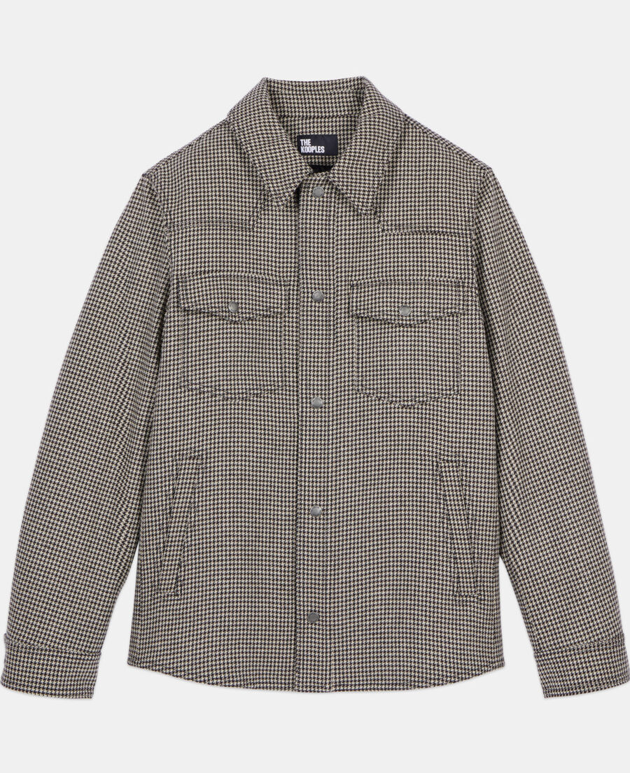 The Kooples HOMME BROWN blouson style surchemise pied de poule marron et écru