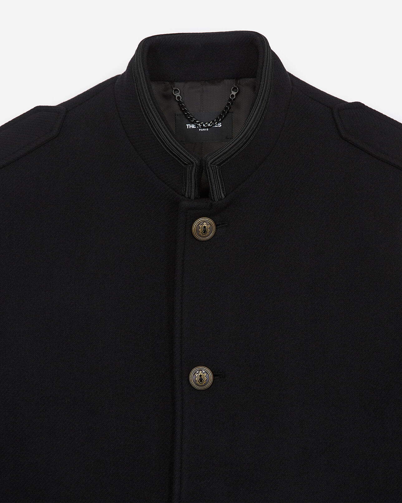 The Kooples MEN BLACK oversized wool coat with leather collar