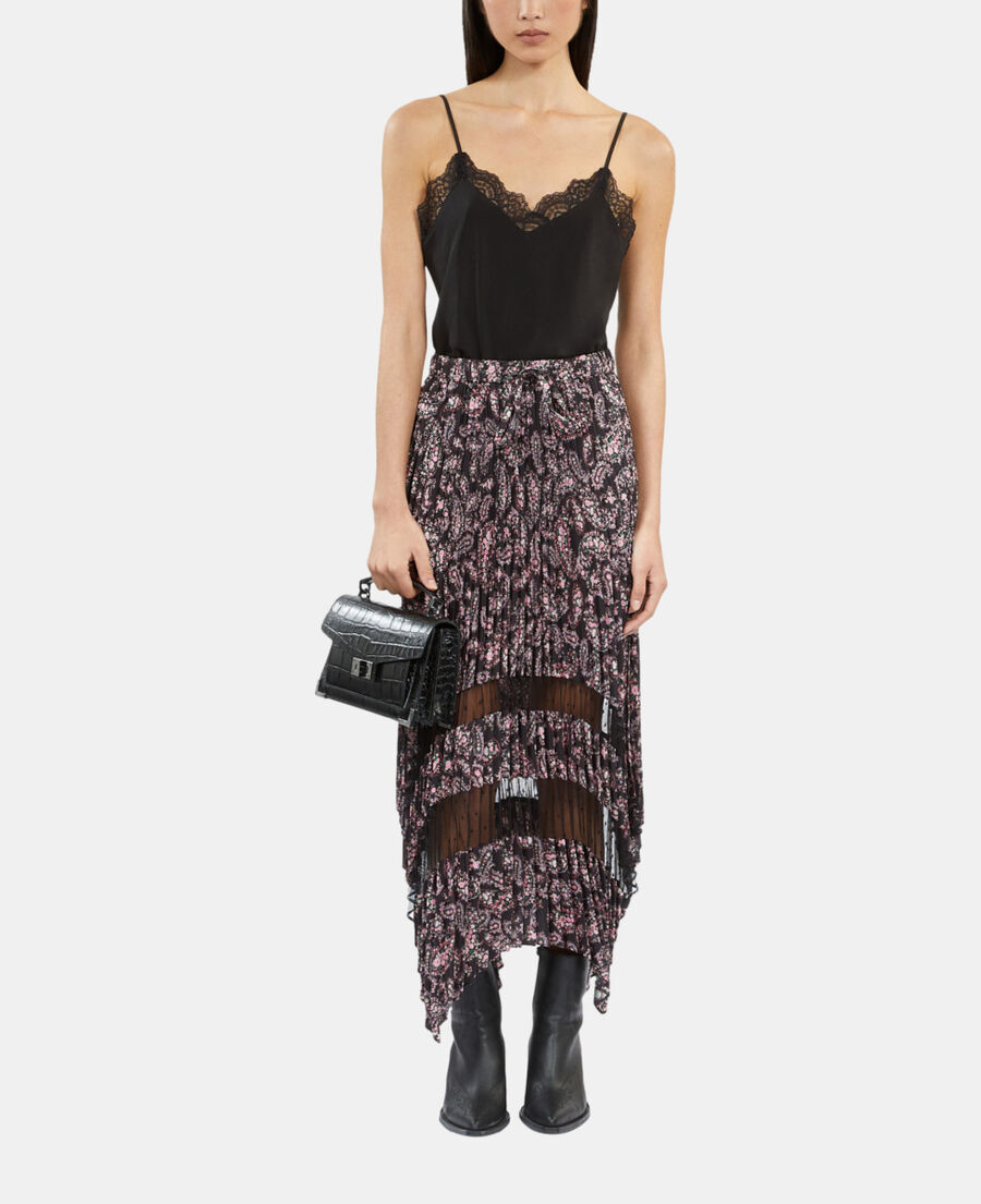 The Kooples FEMME BLACK / PINK jupe longue plissée imprimée