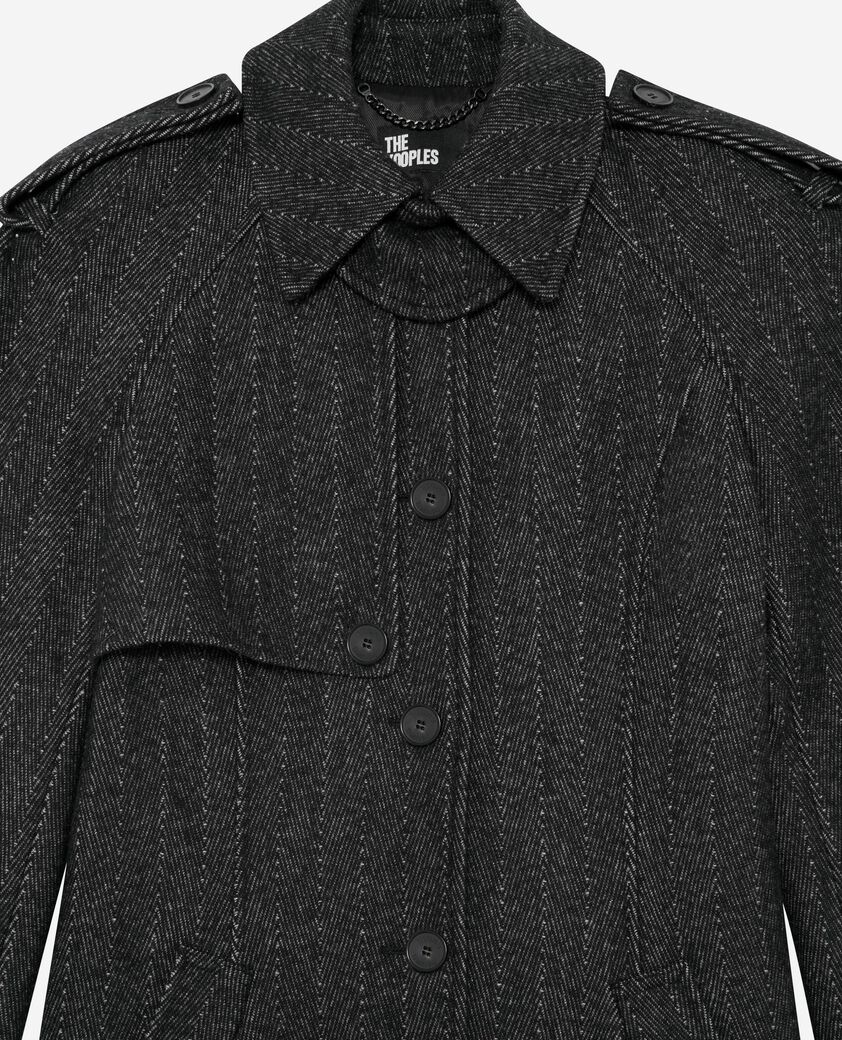 The Kooples FEMME GREY FLANNEL manteau long en laine gris fonc&eacute;