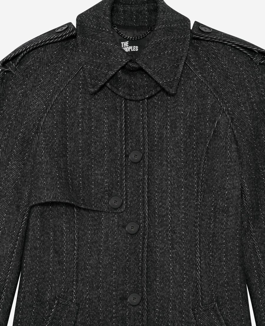 The Kooples FEMME GREY FLANNEL manteau long en laine gris fonc&eacute;