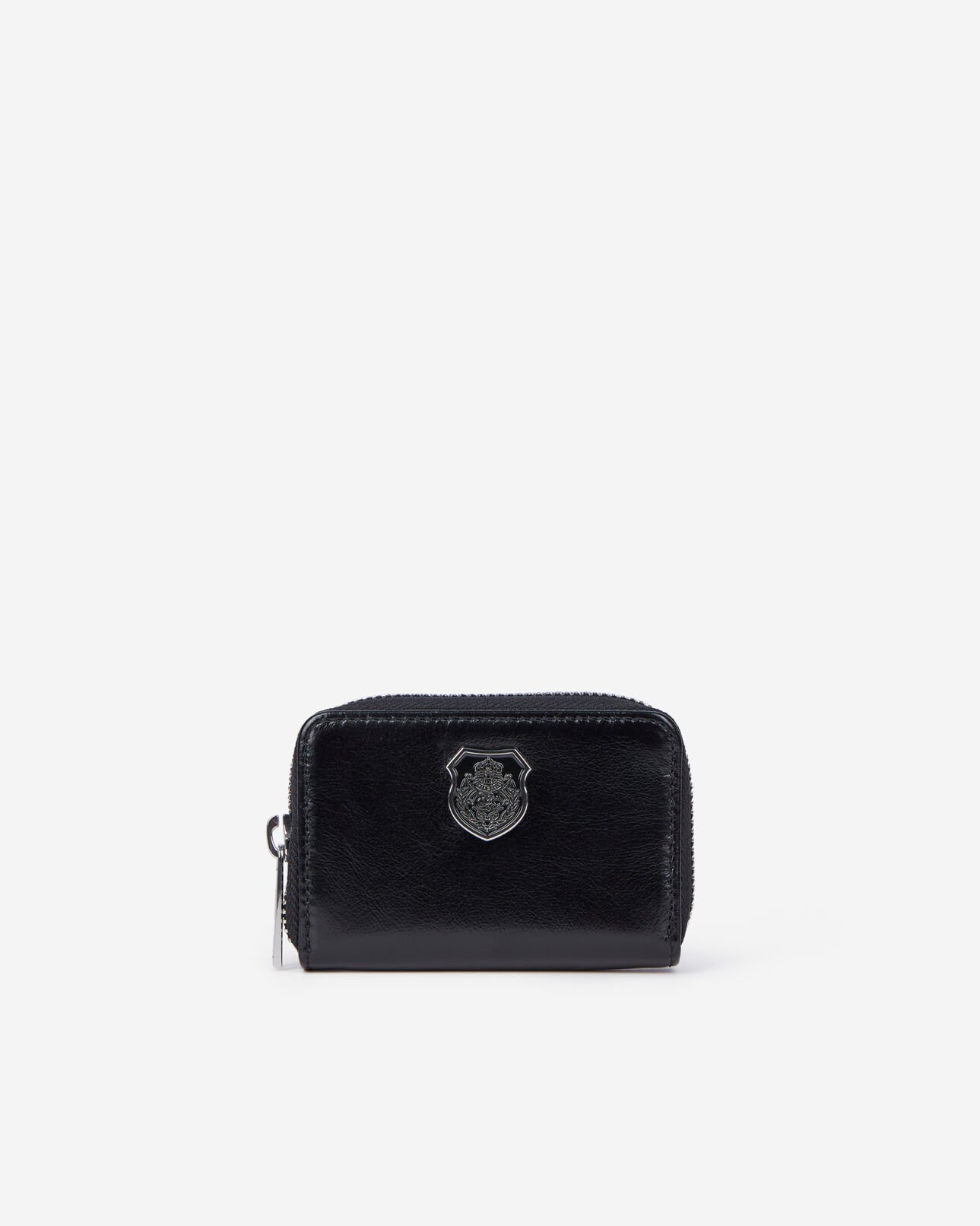 The Kooples UNISEX BLACK schwarzes portemonnaie mit wappen aus leder