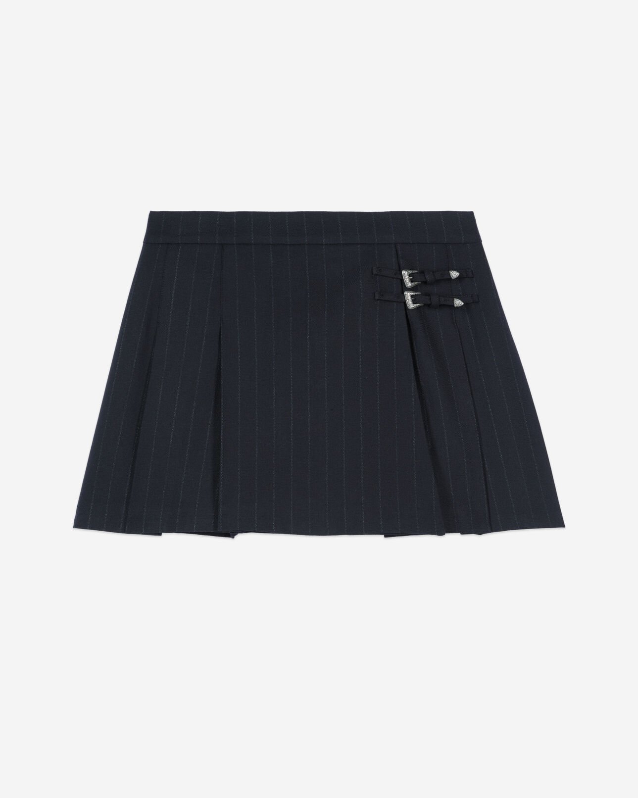 The Kooples FEMME BLACK jupe courte plissée à rayures noire