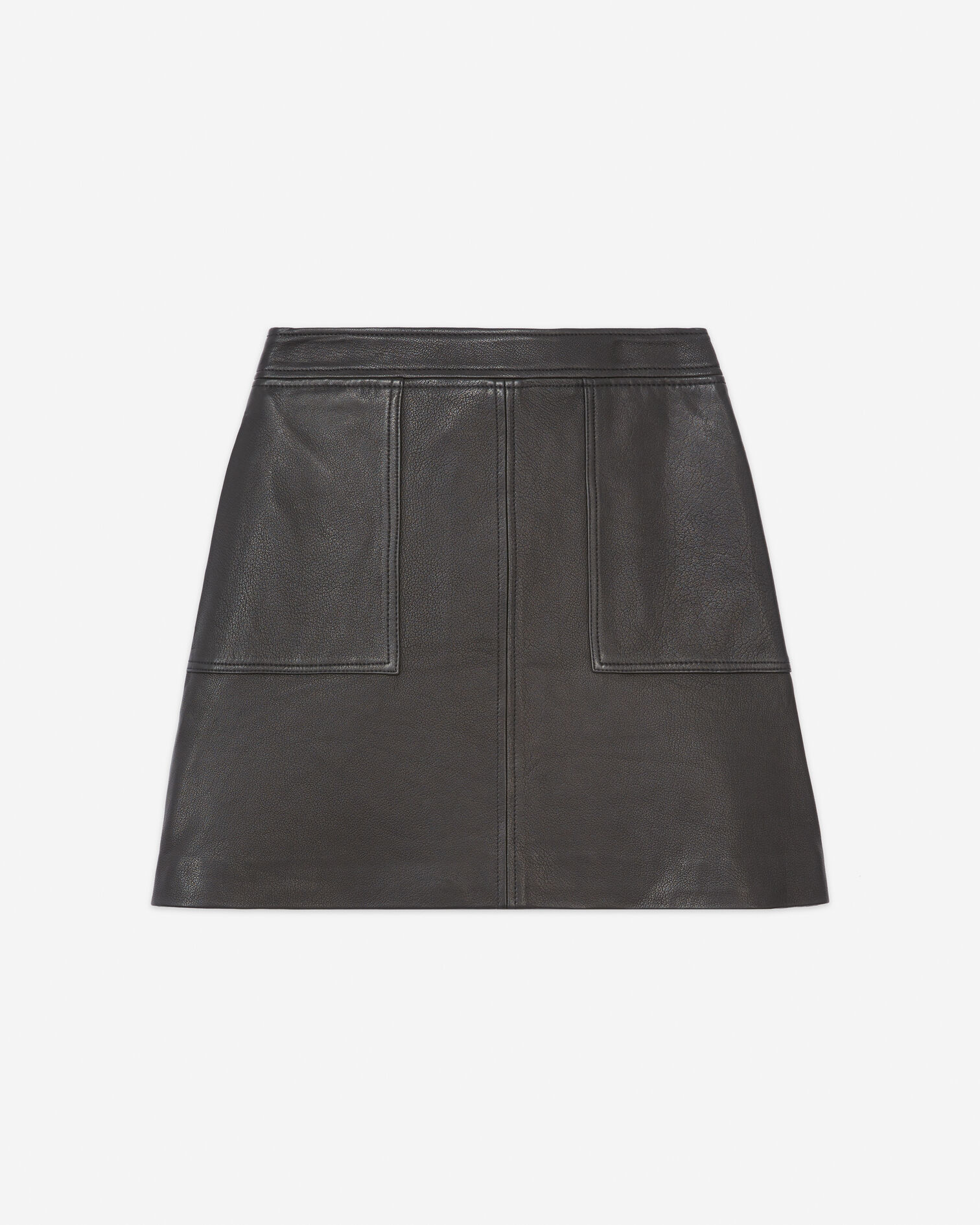 Short leather skirt with western stitching, BLACK, hi-res image number null