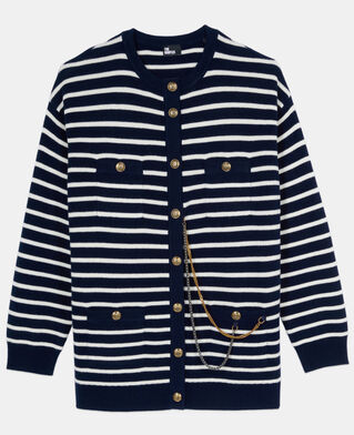 The Kooples WOMEN WHITE / BLUE striped wool cardigan 