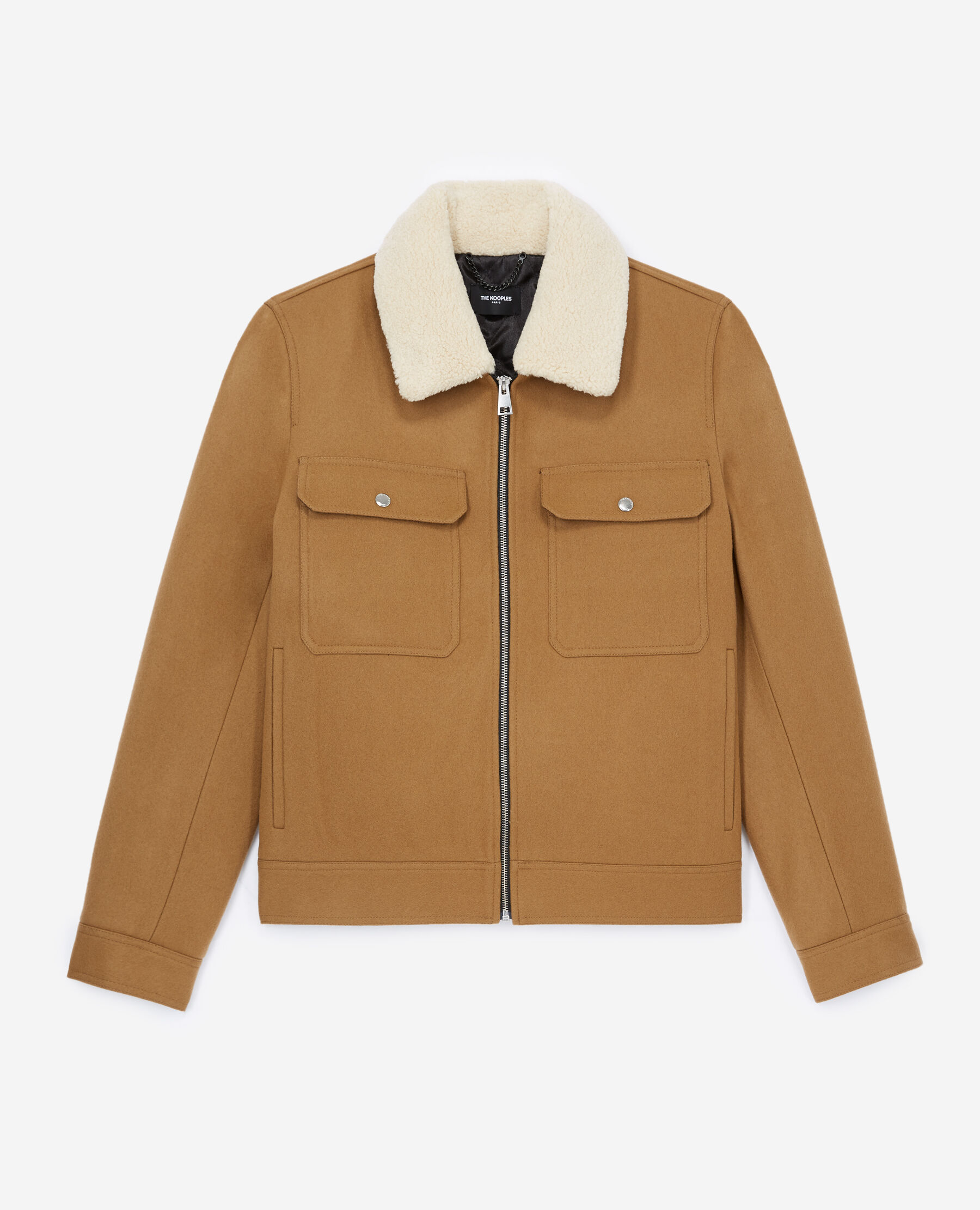 Camel-coloured wool jacket w/sheepskin collar | The Kooples