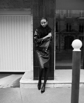 The Kooples F BLACK short strapless black leather dress