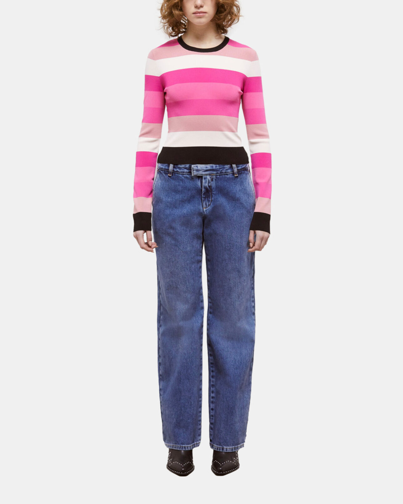 The Kooples FEMME LIGHT PINK/DARK PINK/BLAC pull court rose à rayures