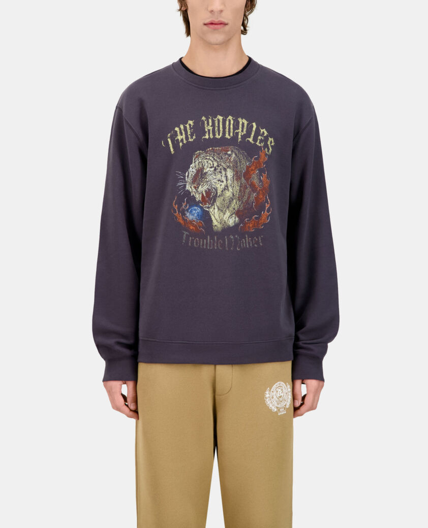 The Kooples HERREN CARBONE carbongraues sweatshirt mit fire-tiger-siebdruck