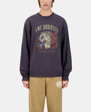 The Kooples HERREN CARBONE carbongraues sweatshirt mit fire-tiger-siebdruck