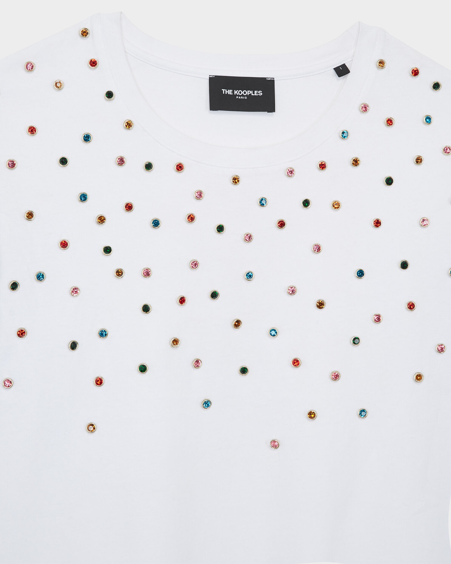 Camiseta blanca de algodón con strass multicolores, WHITE, hi-res image number null