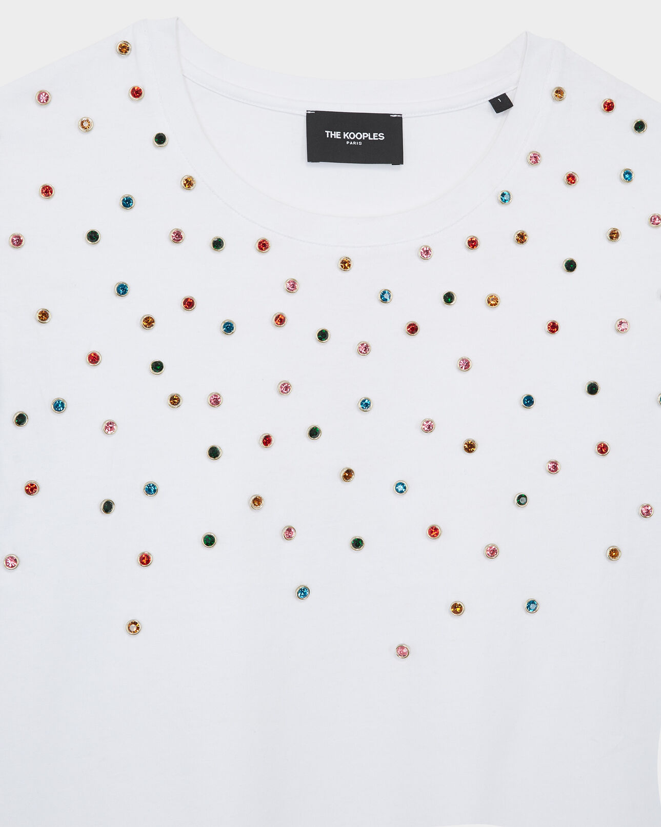 The Kooples MUJER WHITE camiseta blanca de algodón con strass multicolores
