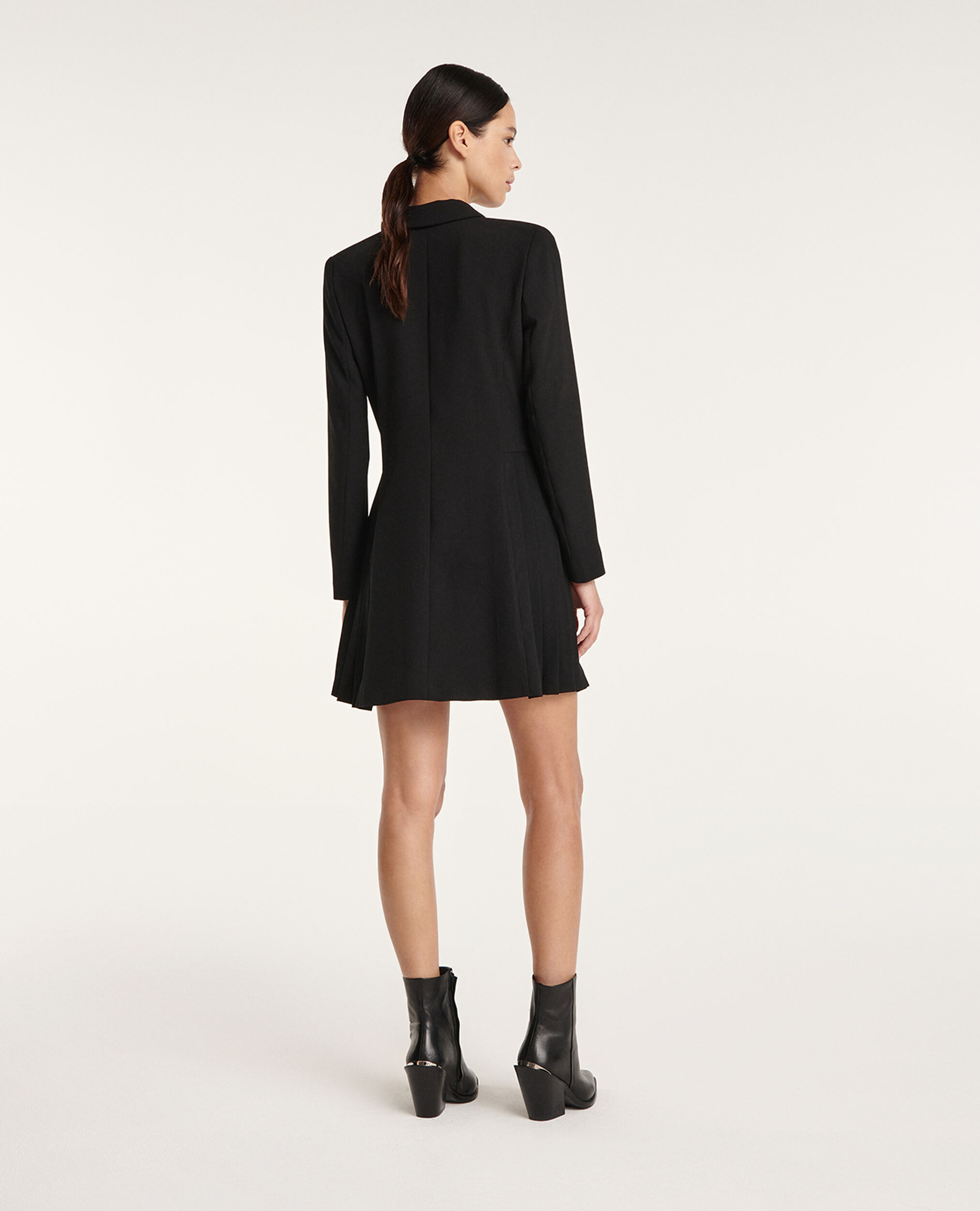 Schwarze Plissee-Kleid im Hemdstil, BLACK, hi-res image number null