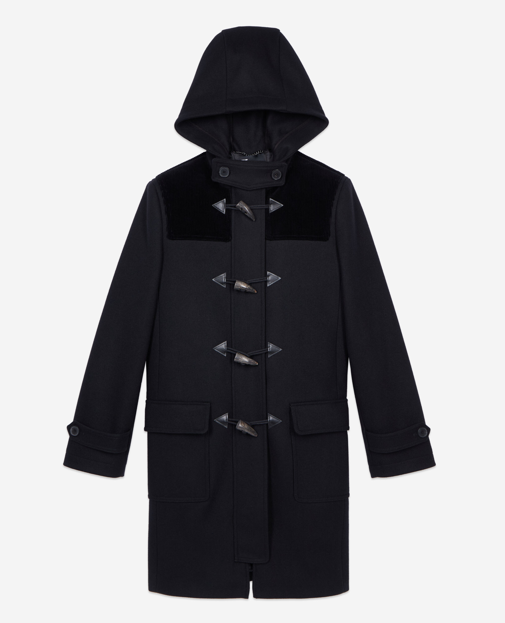 Black hooded pea coat, BLACK, hi-res image number null