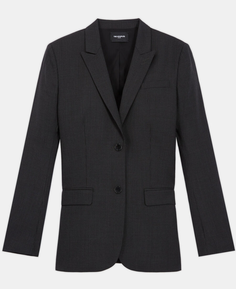 The Kooples F BLACK WHITE striped wool suit jacket
