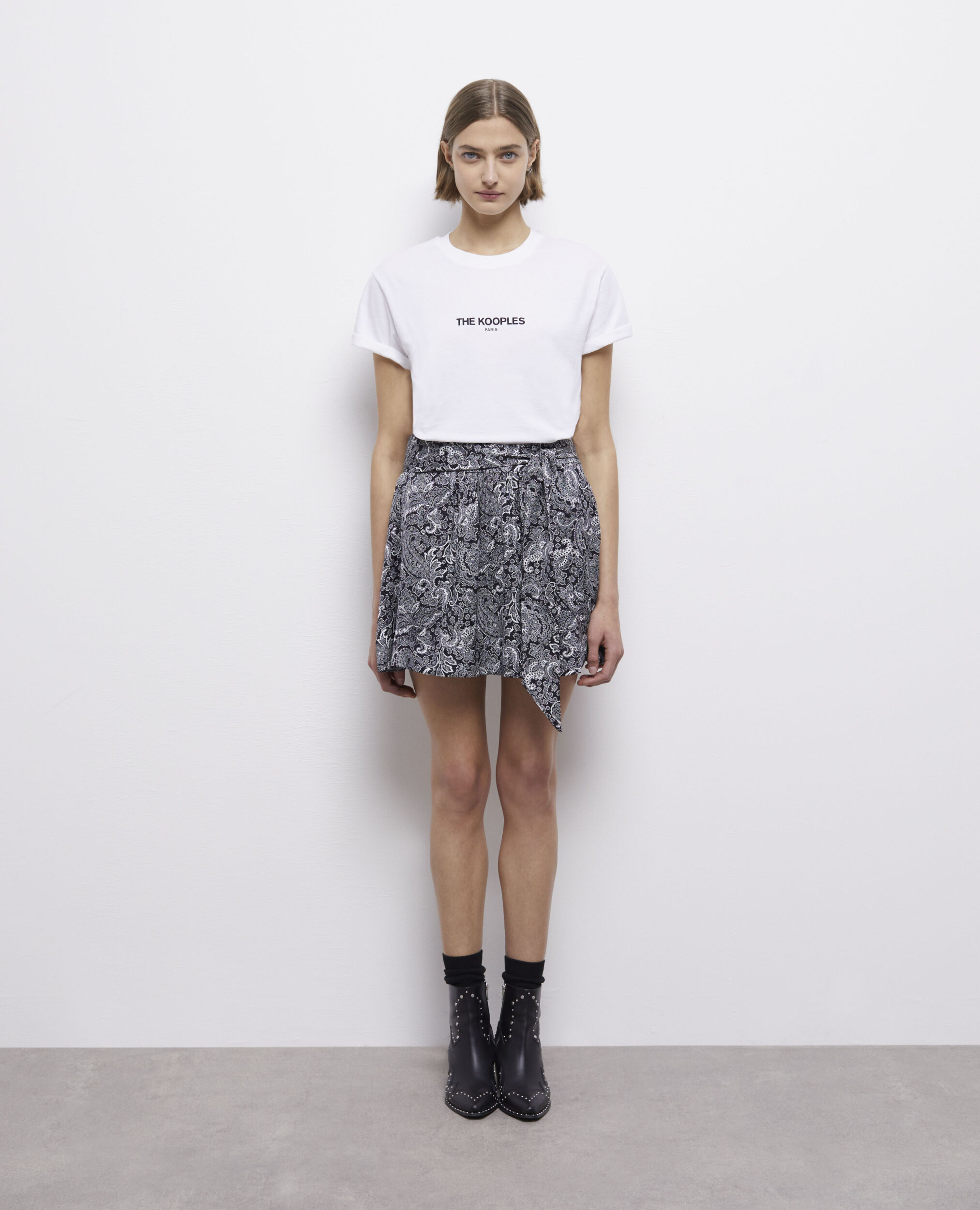 Falda corta estampada, BLACK WHITE, hi-res image number null