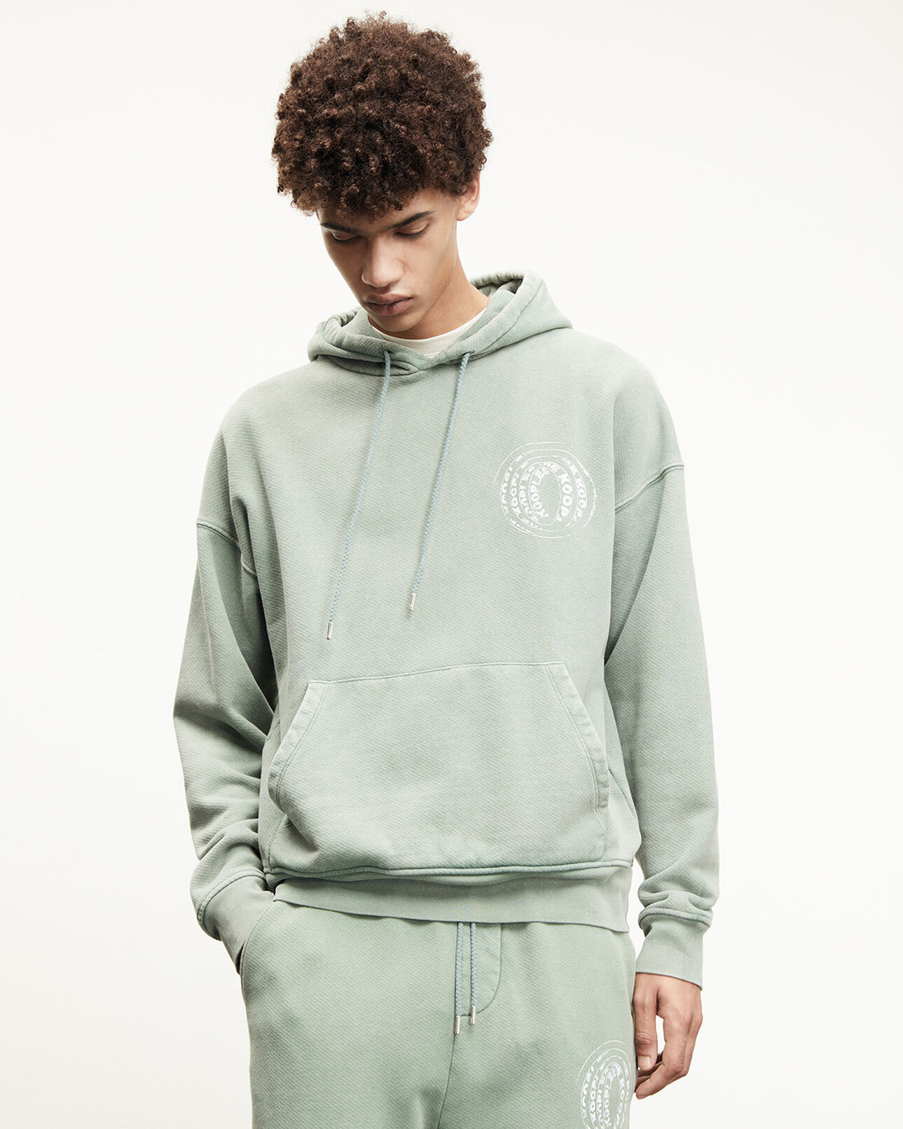 The Kooples HOMME MIDDLE GREEN sweat vert lavé à capuche