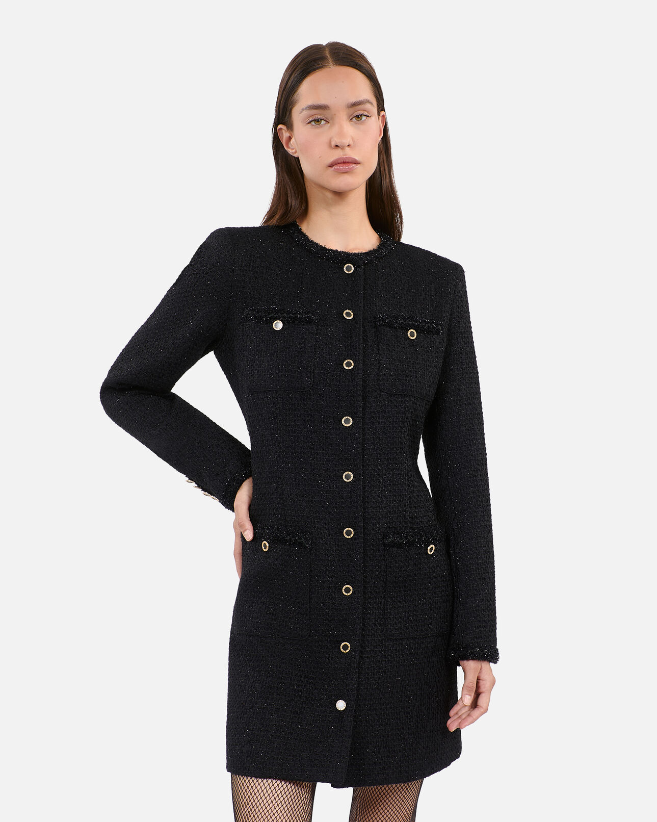 The Kooples WOMEN BLACK short black tweed dress