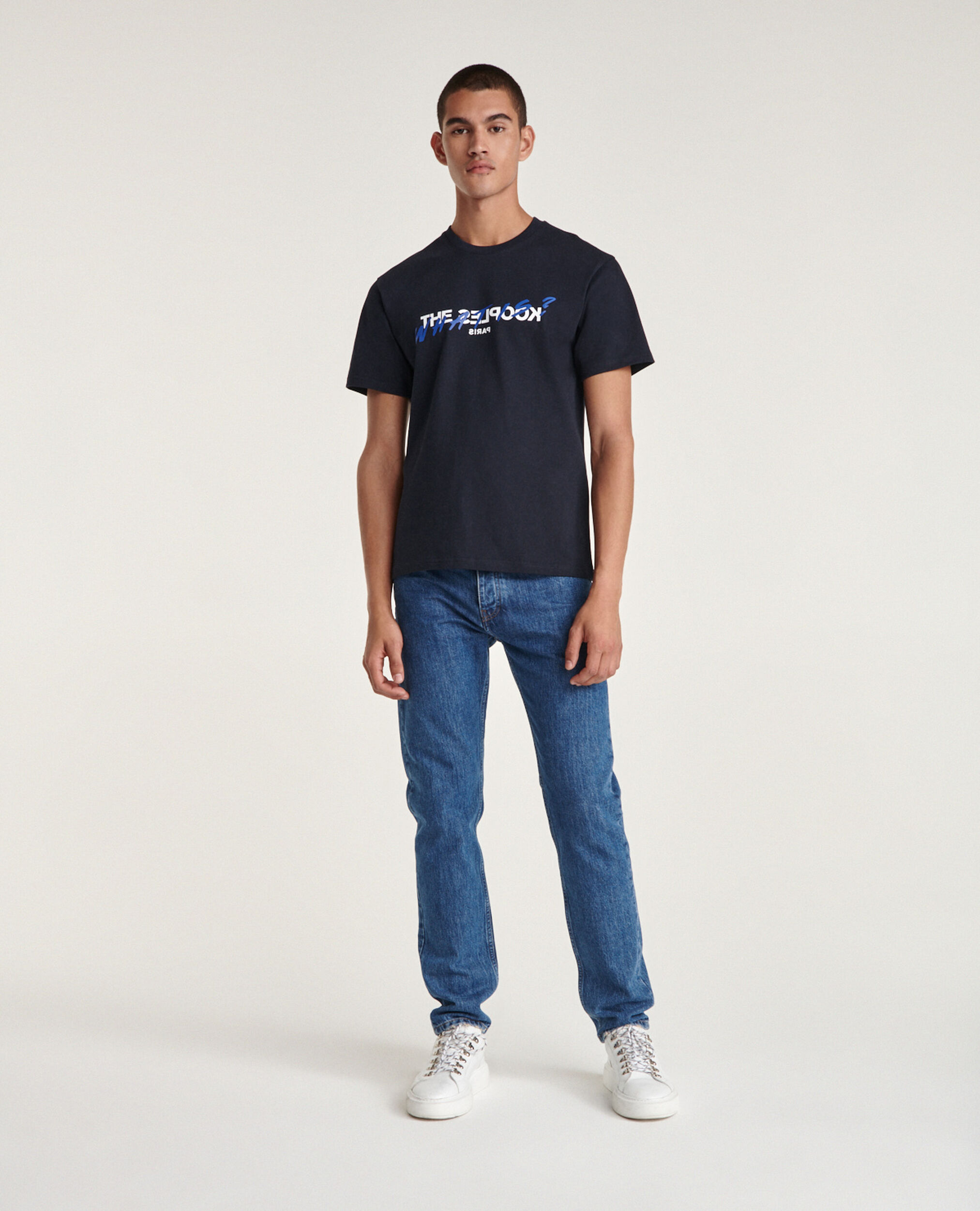 T-SHIRT MARINE COTON IMPRIMÉ WHAT IS, NAVY, hi-res image number null