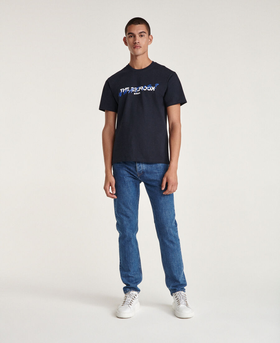 navy cotton t-shirt with print what is