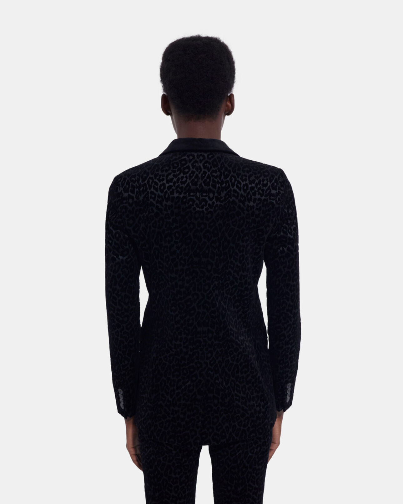 The Kooples FEMME BLACK veste de costume en velours léopard noire