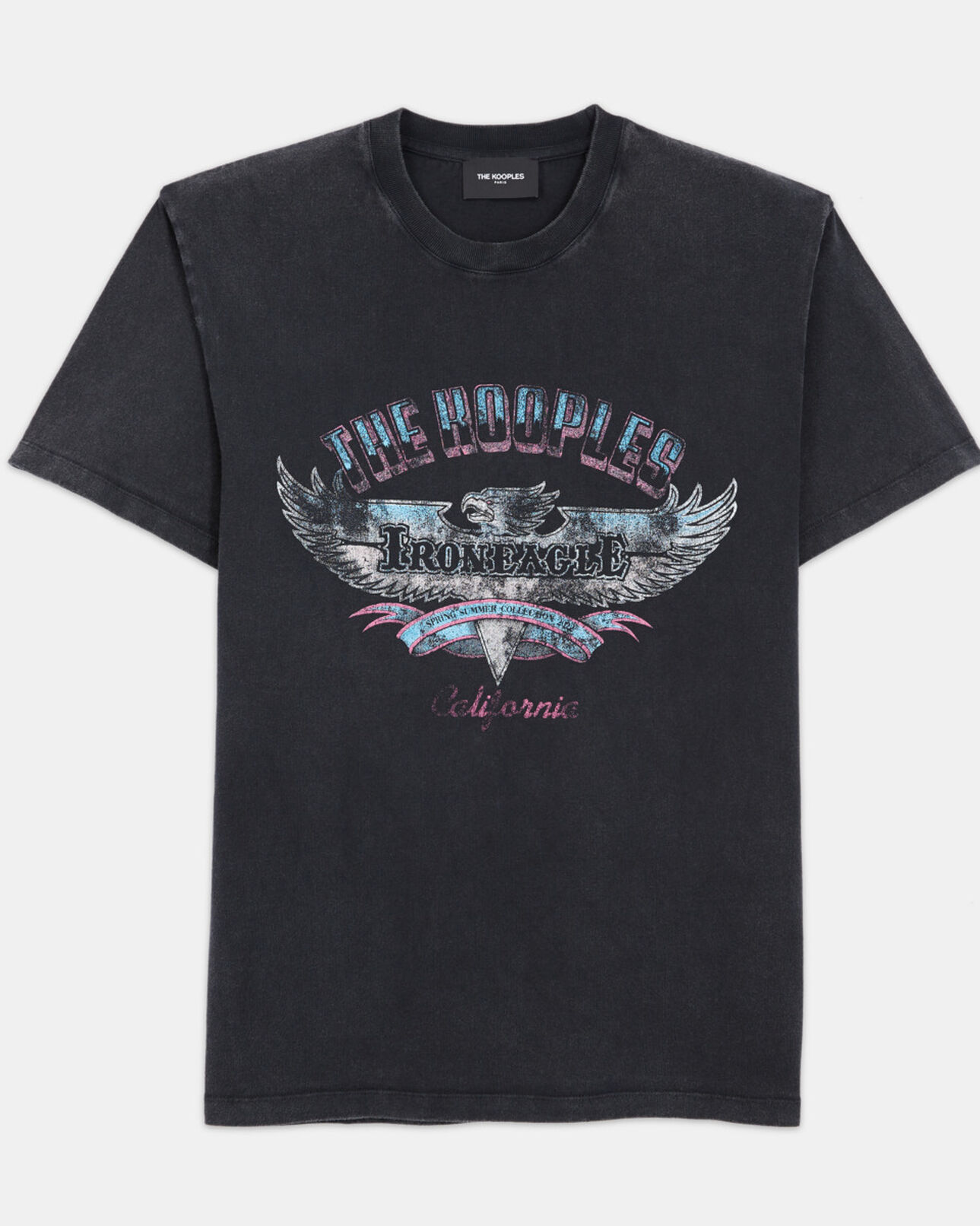 The Kooples HOMME BLACK WASHED t-shirt noir délavé imprimé aigle col rond