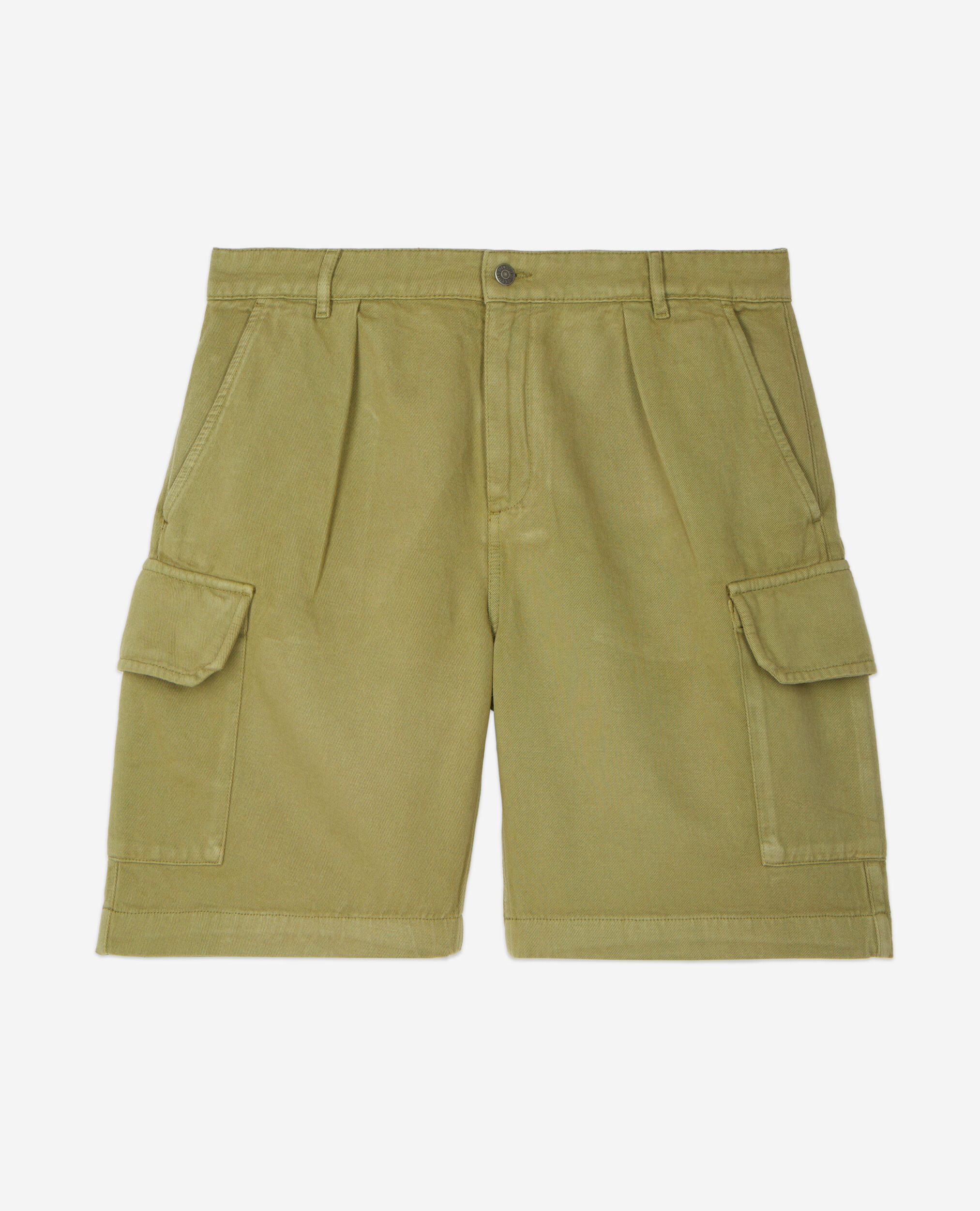 Khaki cotton and linen cargo shorts