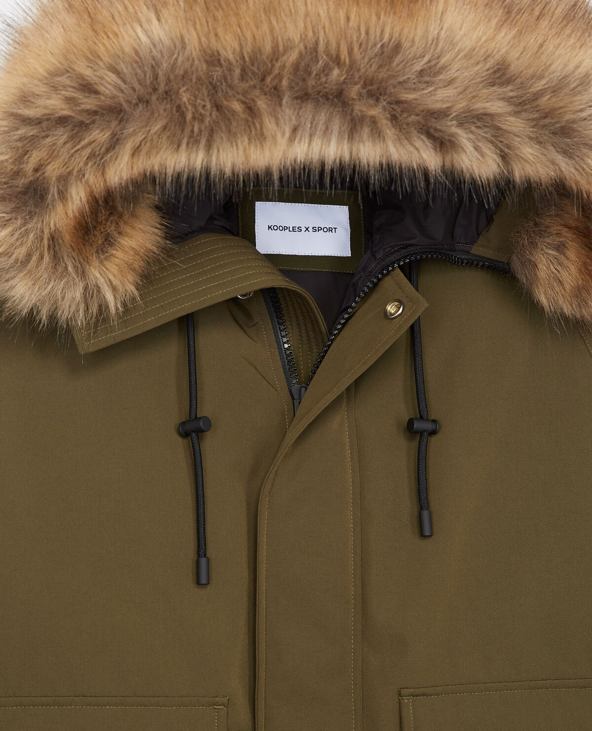 Cropped khaki down jacket with lined hood