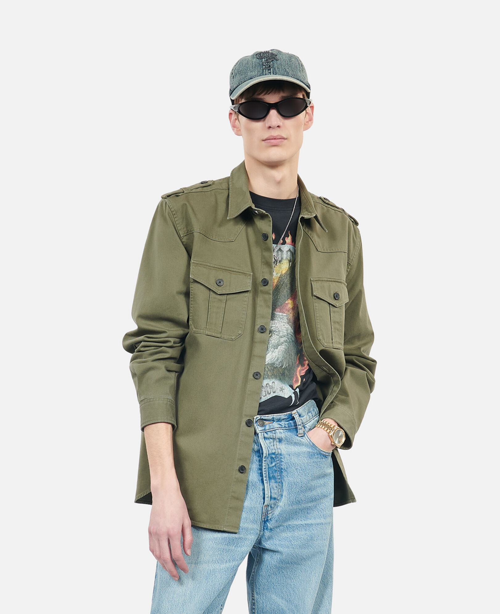 The Kooples MEN OLIVE NIGHT khaki officer style overshirt