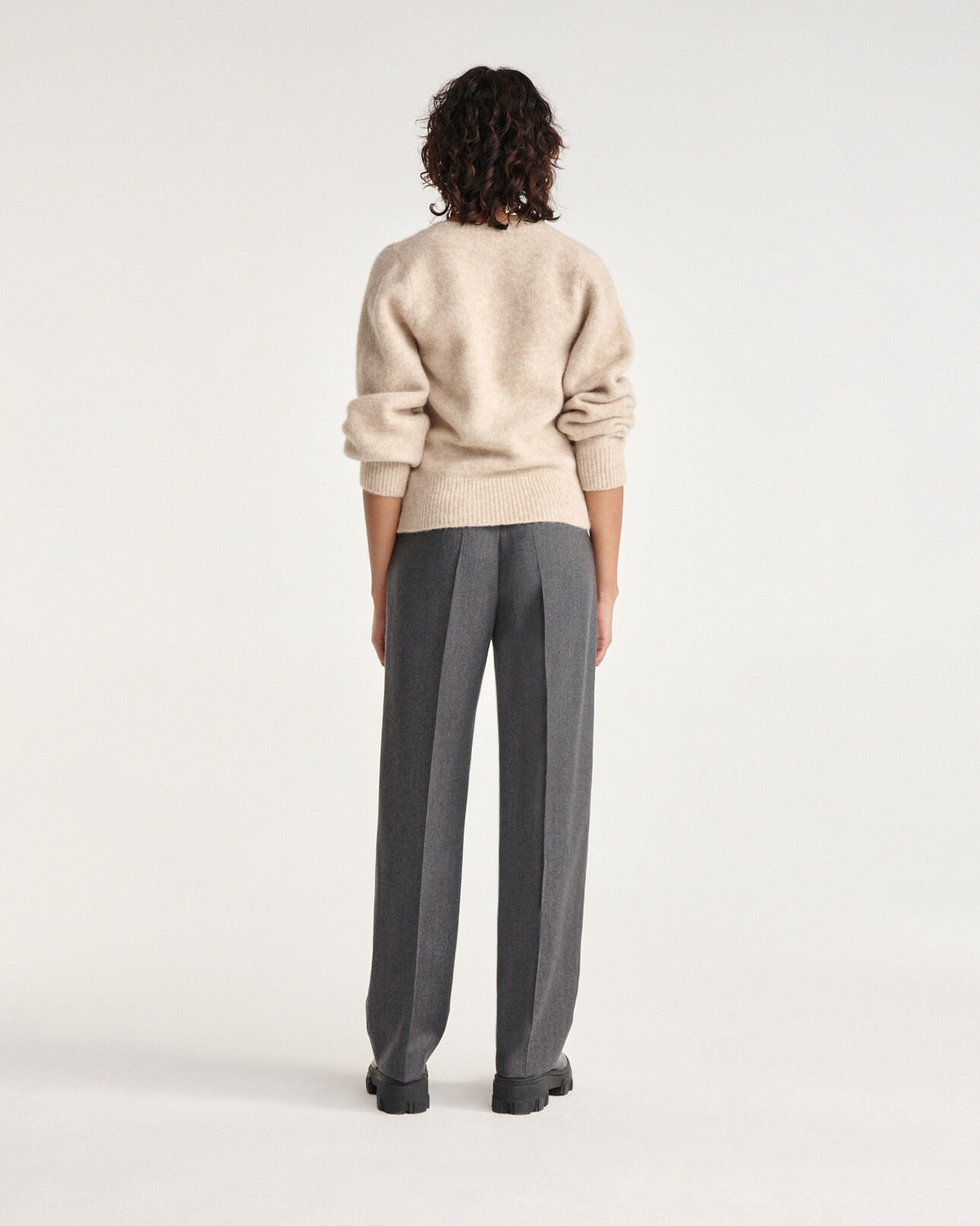 The Kooples WOMEN BEIGE beige knit v-neck sweater with baggy sleeves