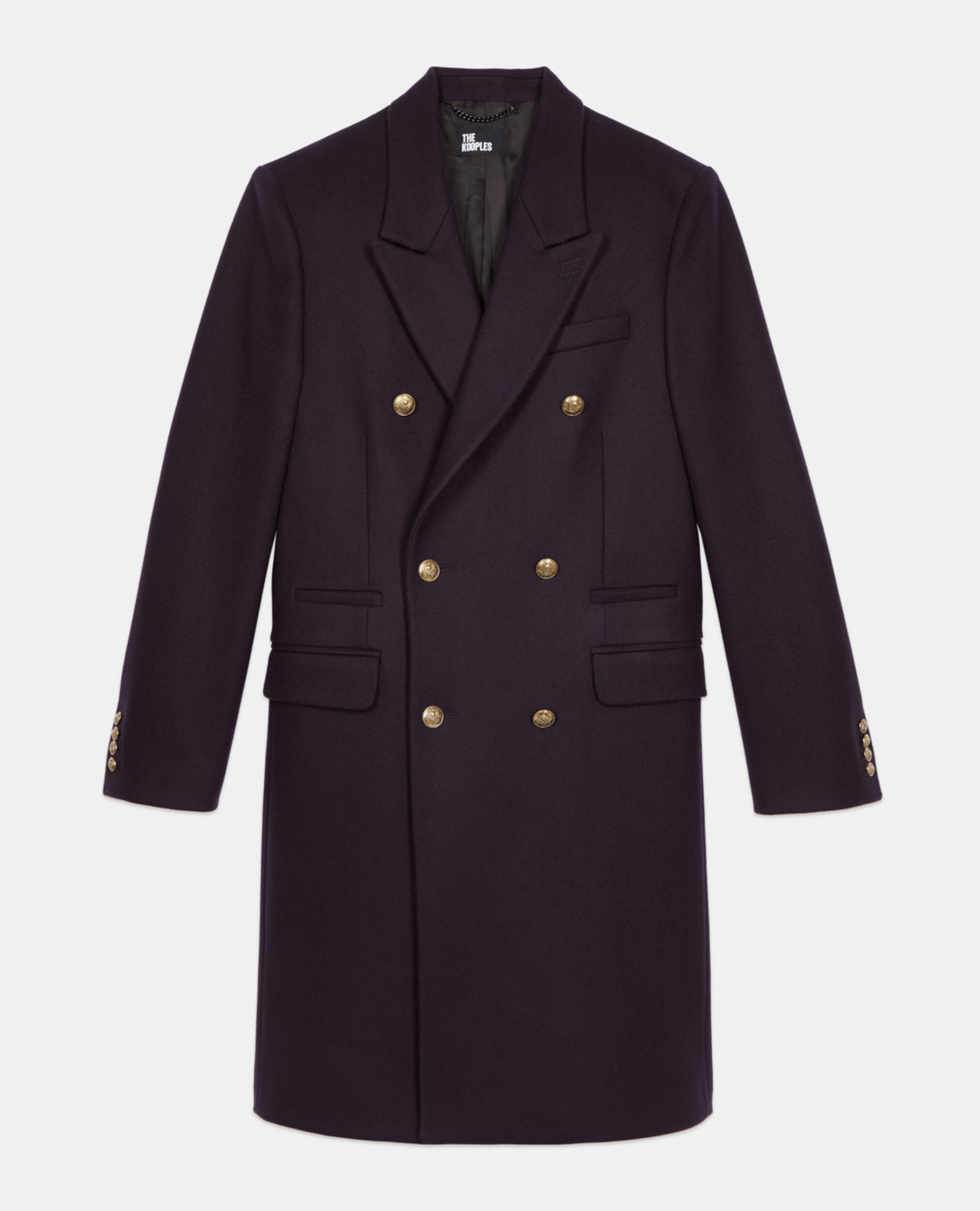 Manteau long en laine mélangée bleu marine, NAVY, hi-res image number null