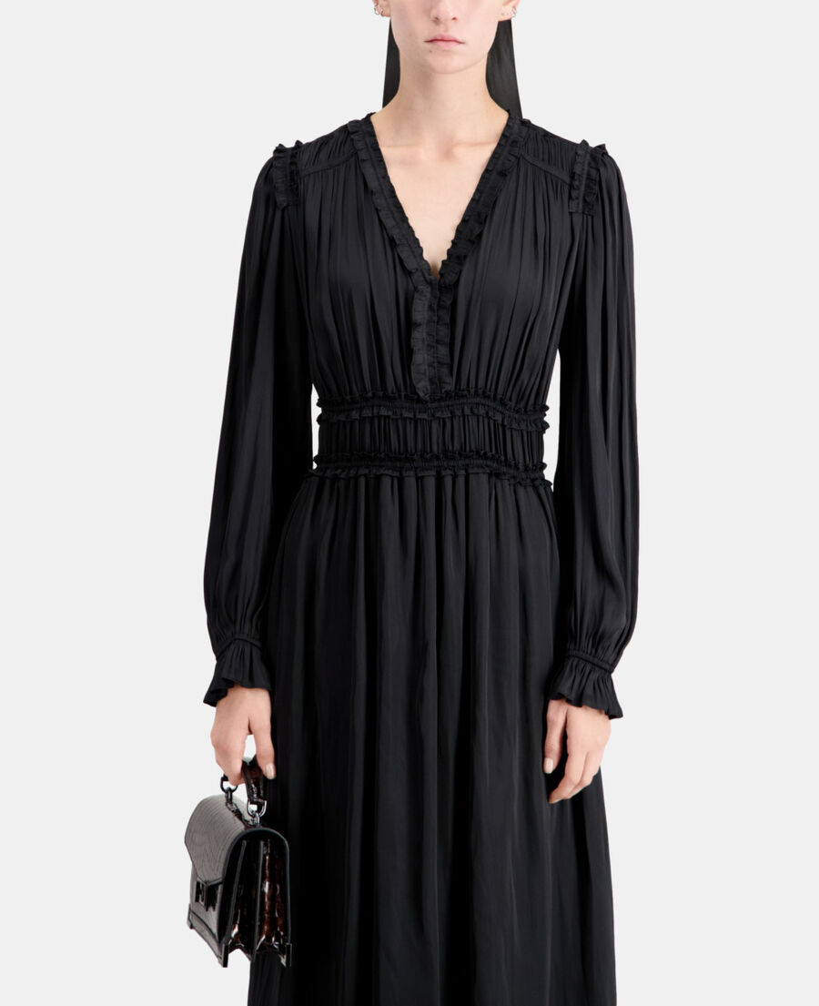 The Kooples WOMEN BLACK long black dress with shirring