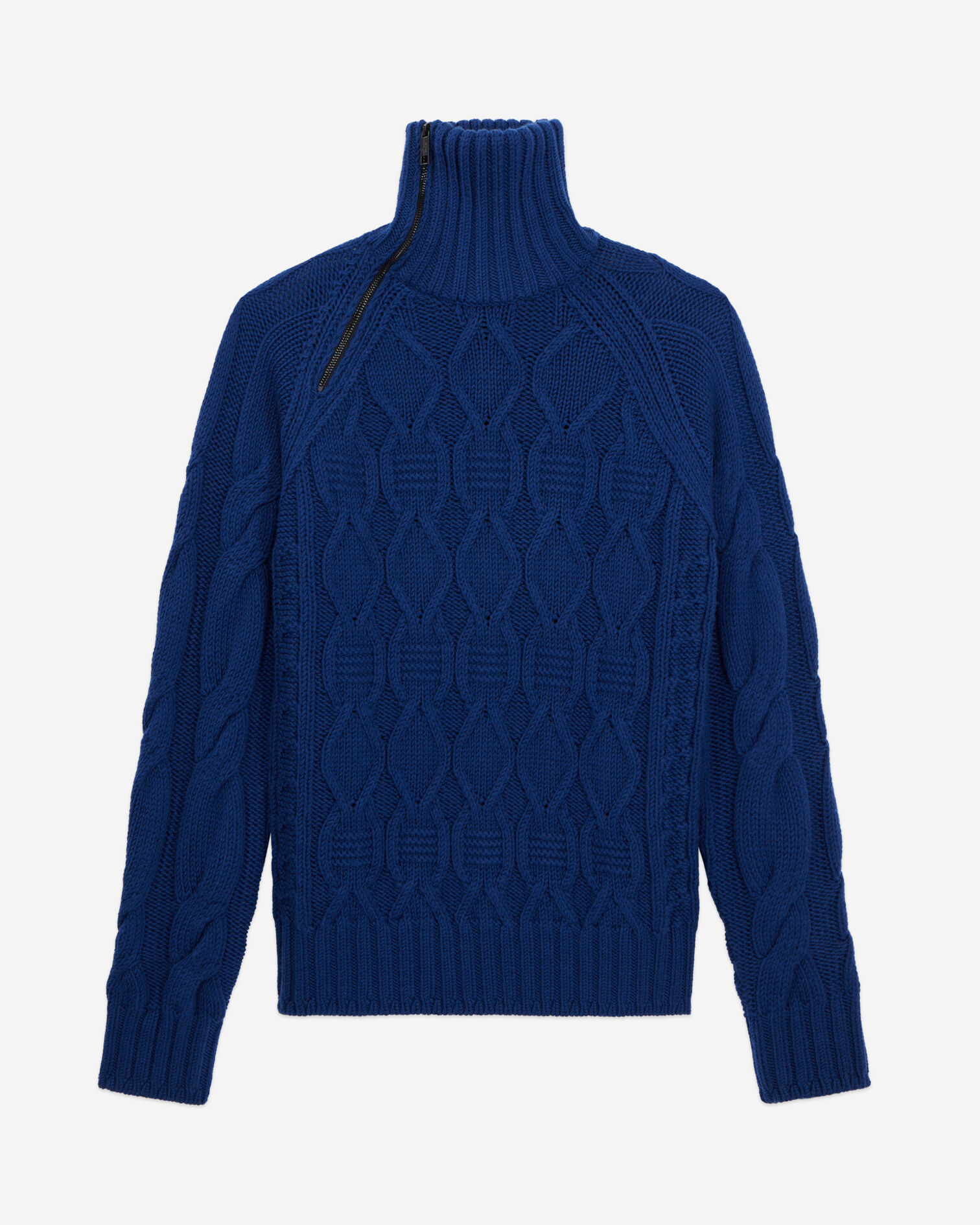 Pull bleu en laine torsadée avec zip, ROYAL BLUE - DARK NAVY, hi-res image number null