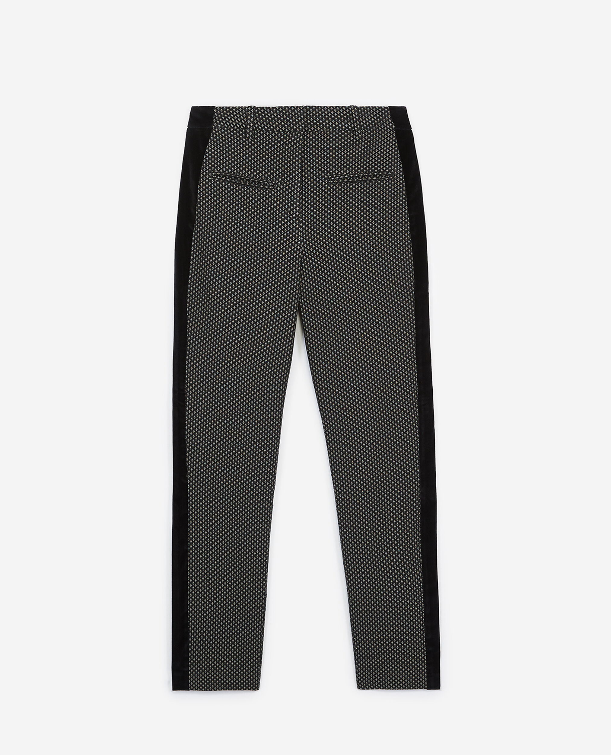 Flowing trousers with print, graphic, BLACK-ECRU, hi-res image number null