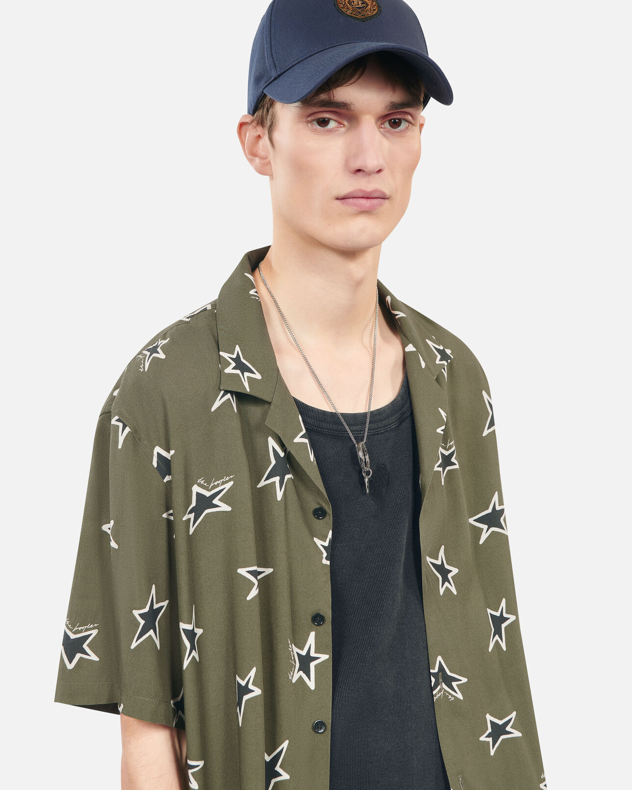 The Kooples MEN KAKI BLACK short-sleeved star printed shirt