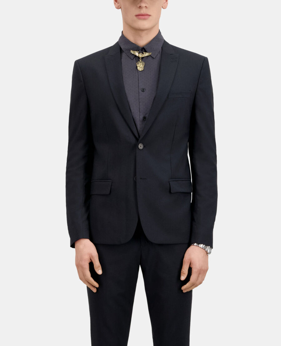 veste de costume prince galles en laine bleu marine