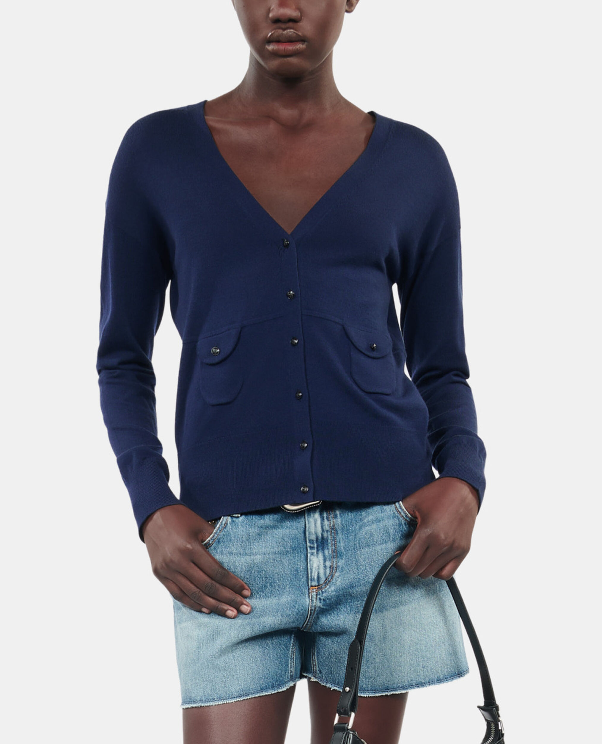 Marineblauer Cardigan aus Wolle, NAVY, hi-res image number null