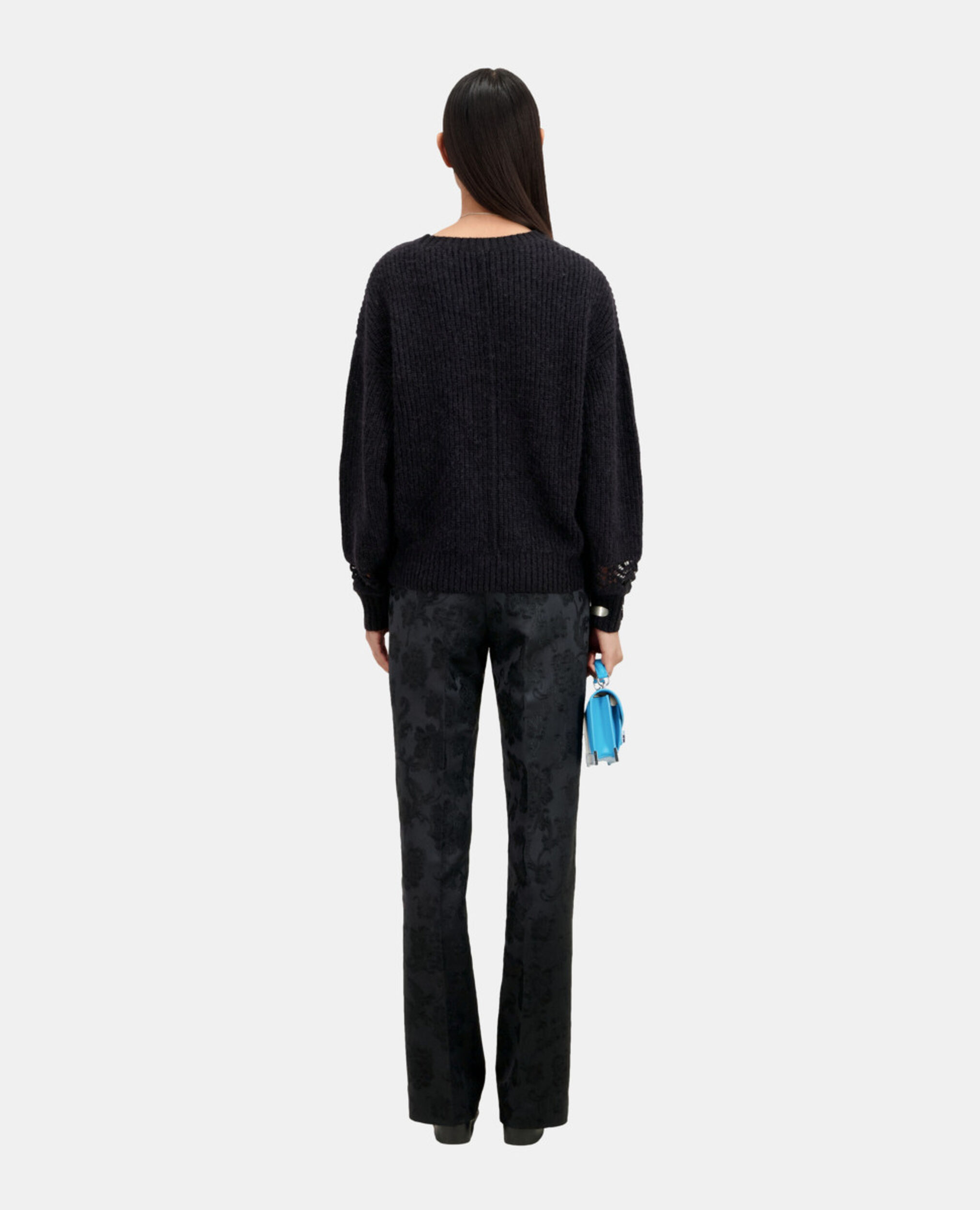 Black wool-blend sweater, BLACK, hi-res image number null
