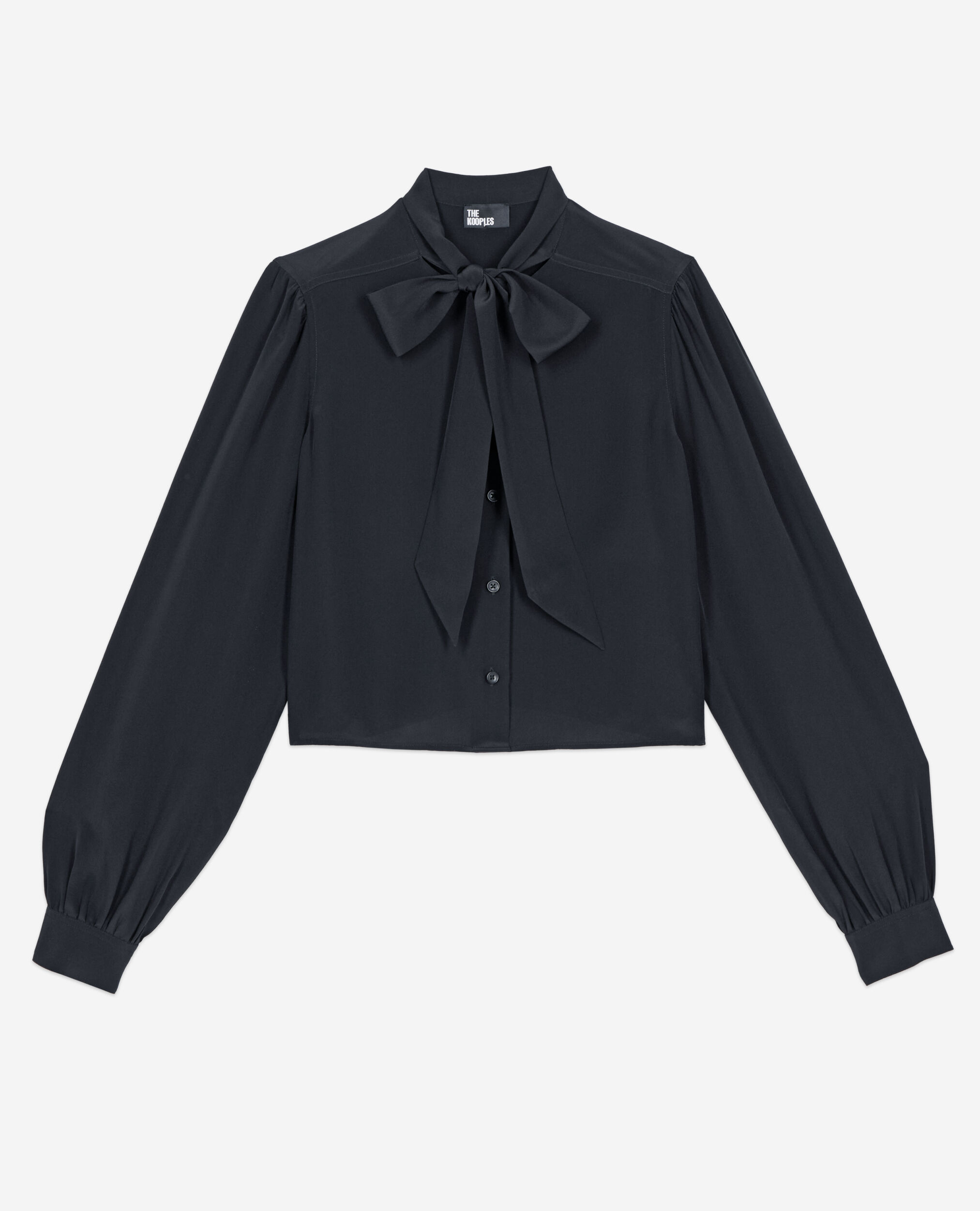 Short black silk shirt, BLACK, hi-res image number null
