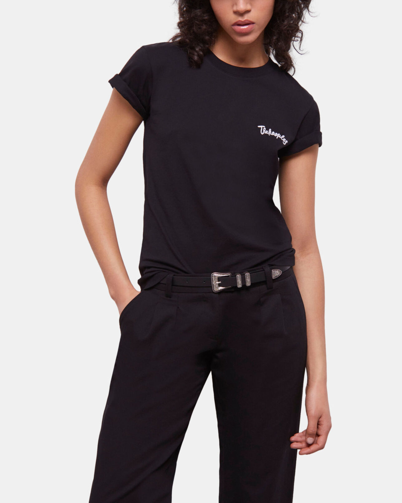 The Kooples FEMME BLACK t-shirt femme noir avec broderies